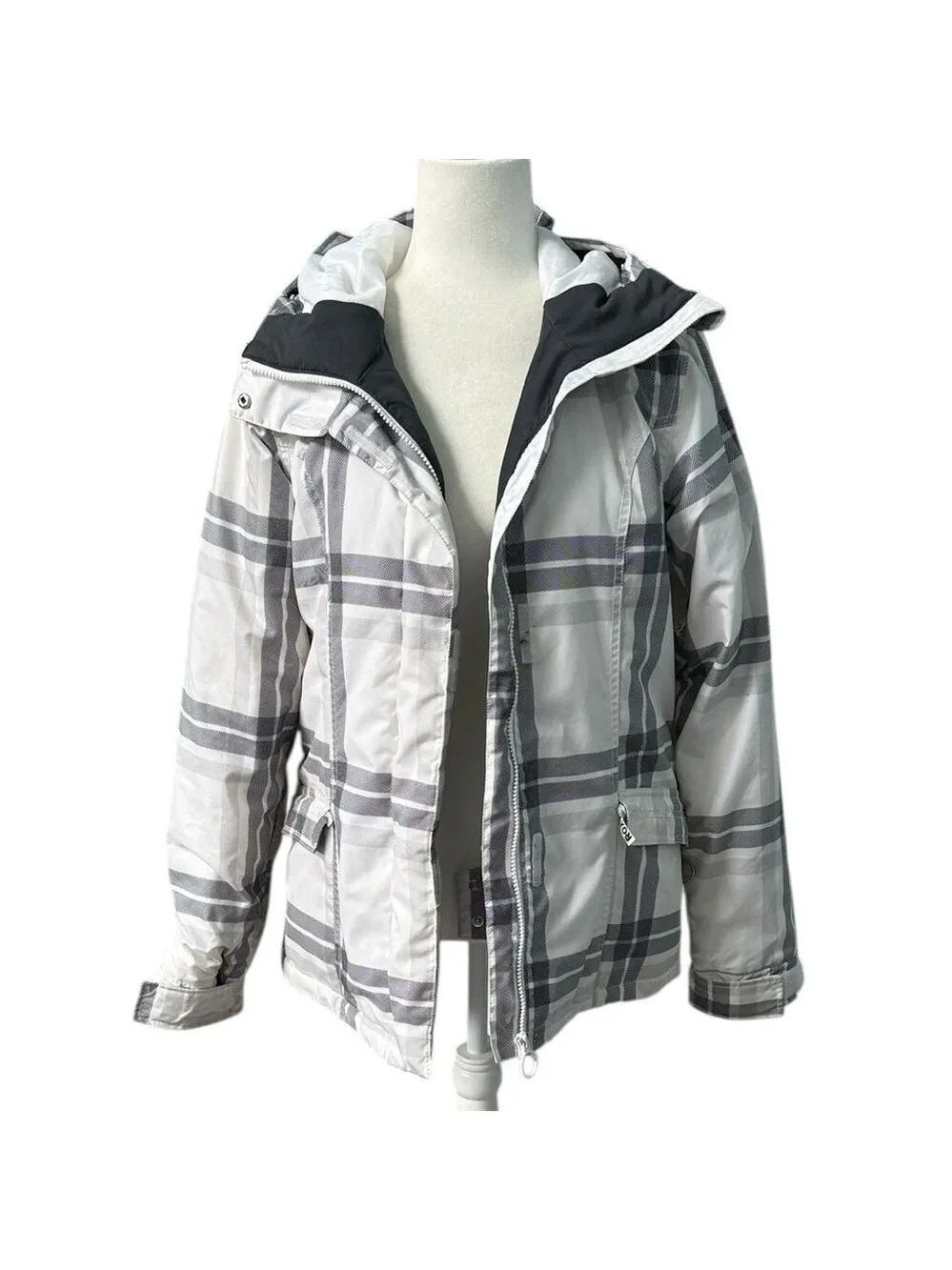 Roxy Ski Snowboarding White Black Grey Checkered Jacket Size Medium